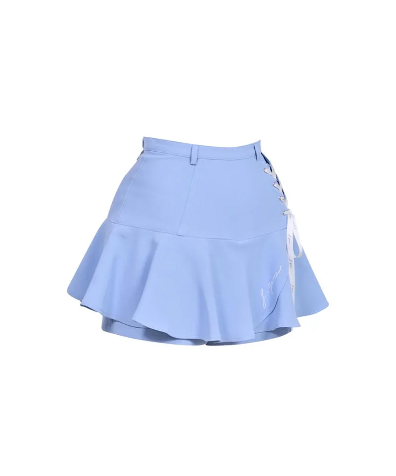 J.Jane Lace-Up Flower Culotte Pants - Blue