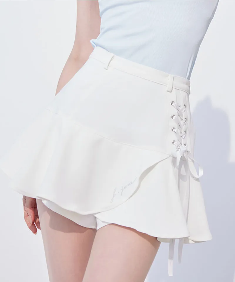 J.Jane Lace-Up Flower Culotte Pants - White