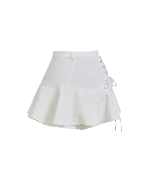 J.Jane Lace-Up Flower Culotte Pants - White