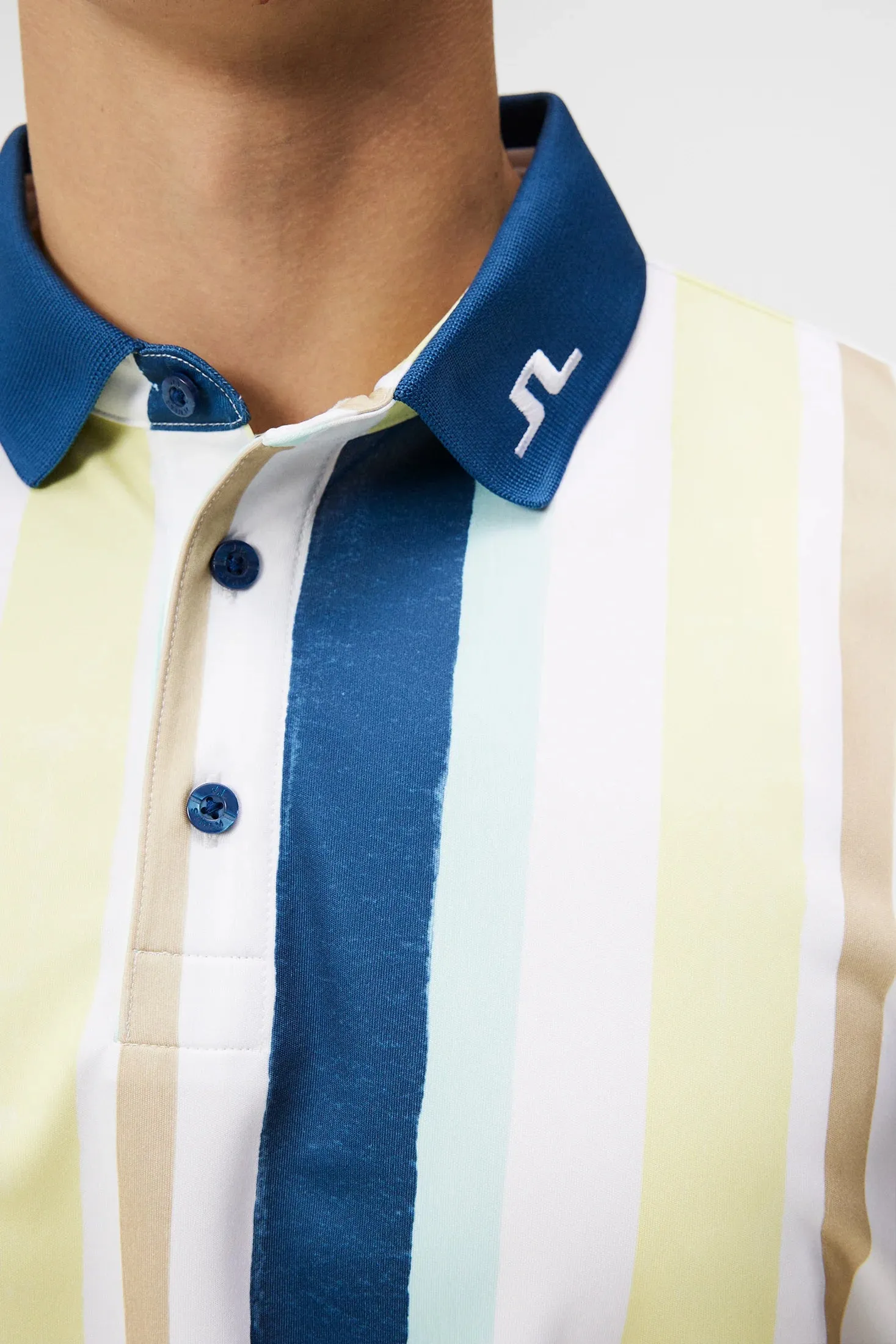 J.Lindeberg Mens Tour Tech Regular Fit Print Polo - PAINTED STRIPE WAX YELLOW