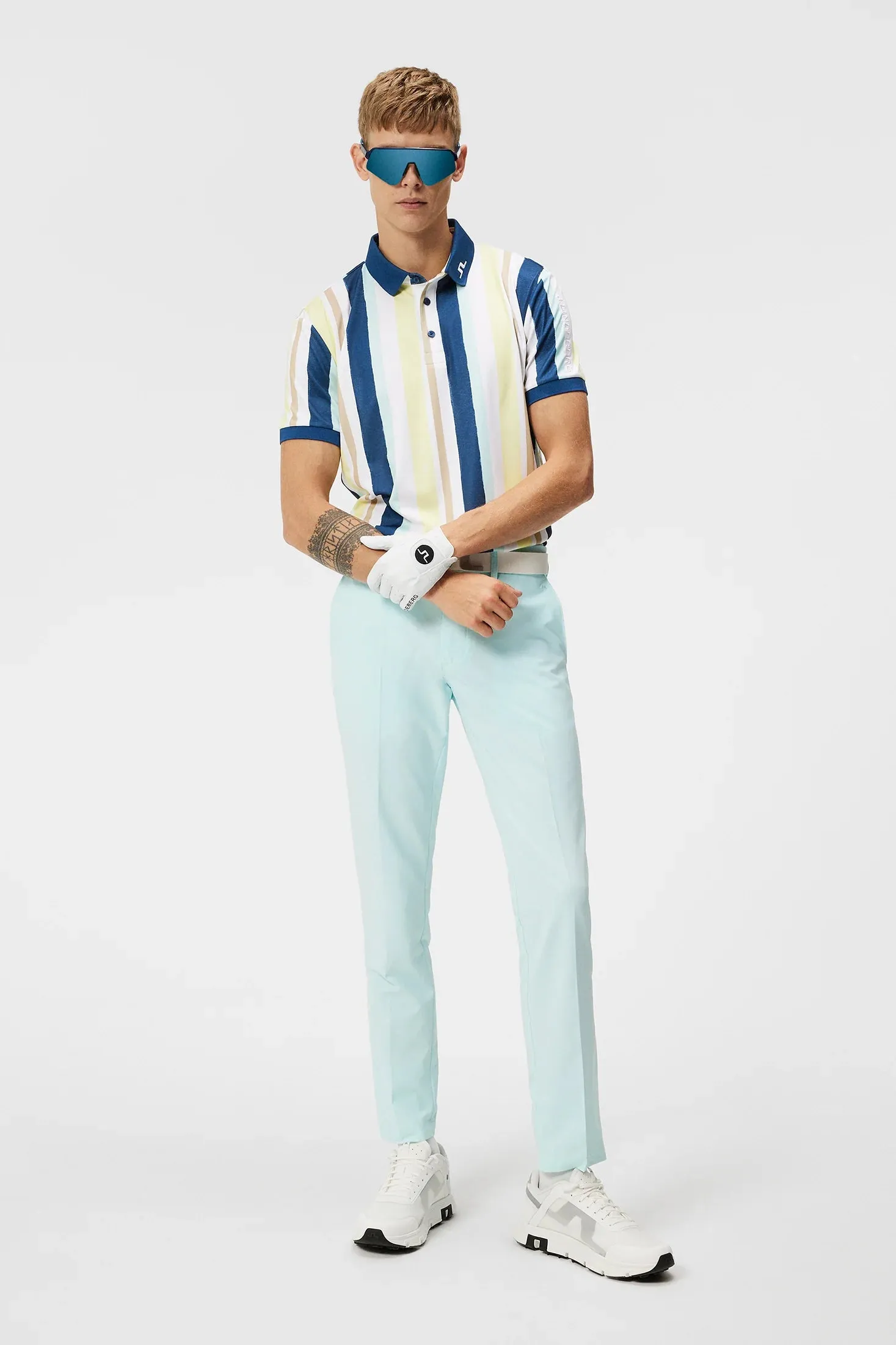 J.Lindeberg Mens Tour Tech Regular Fit Print Polo - PAINTED STRIPE WAX YELLOW