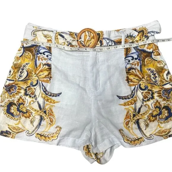 Joie 100% Linen Brocade Belted Shorts Size XL