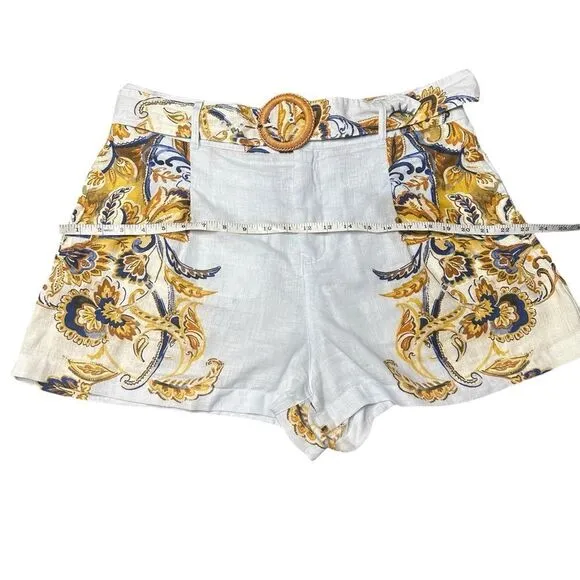 Joie 100% Linen Brocade Belted Shorts Size XL