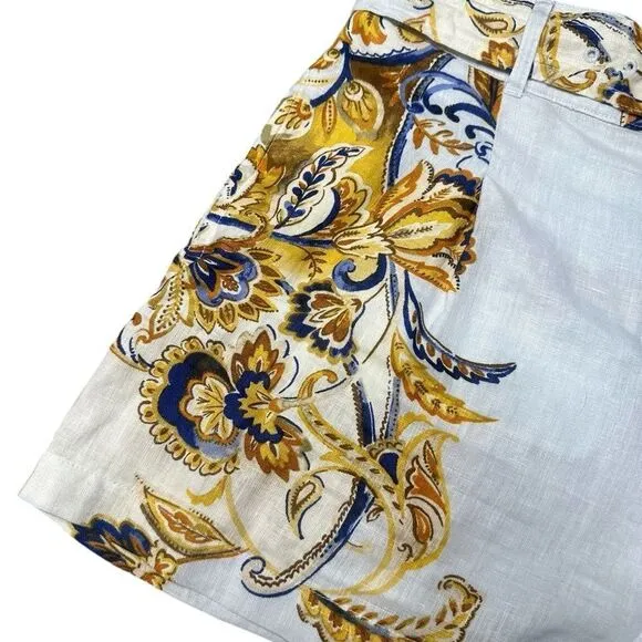 Joie 100% Linen Brocade Belted Shorts Size XL