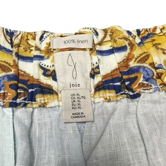 Joie 100% Linen Brocade Belted Shorts Size XL