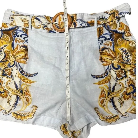 Joie 100% Linen Brocade Belted Shorts Size XL