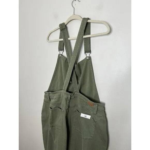 Judy Blue Flare Bib Overalls Green Dark Wash Boho Stretch Buttons Size 3XL NWT