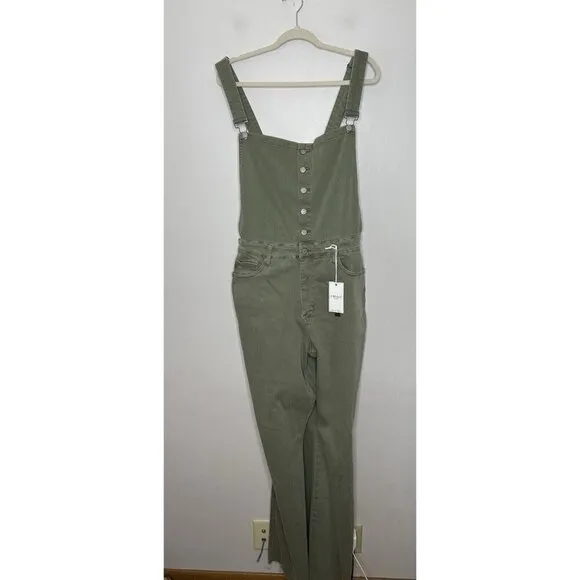 Judy Blue Flare Bib Overalls Green Dark Wash Boho Stretch Buttons Size 3XL NWT