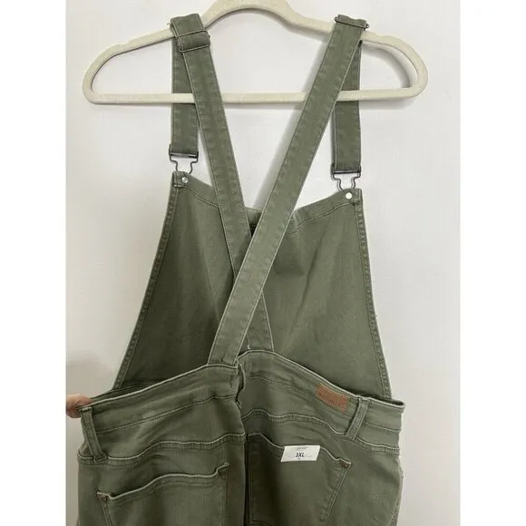 Judy Blue Flare Bib Overalls Green Dark Wash Boho Stretch Buttons Size 3XL NWT