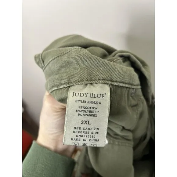 Judy Blue Flare Bib Overalls Green Dark Wash Boho Stretch Buttons Size 3XL NWT