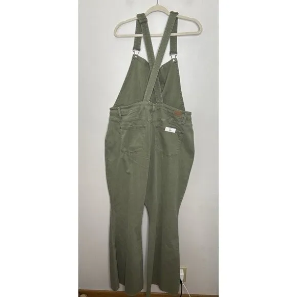 Judy Blue Flare Bib Overalls Green Dark Wash Boho Stretch Buttons Size 3XL NWT