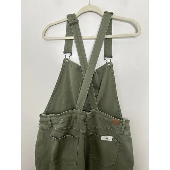 Judy Blue Flare Bib Overalls Green Dark Wash Boho Stretch Buttons Size 3XL NWT