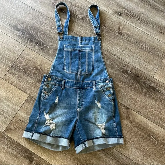 KanCan Denim Shortalls (overalls) Size Large Medium Wash
