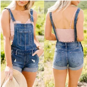 KanCan Denim Shortalls (overalls) Size Large Medium Wash