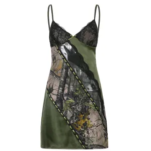 Lace Bow V neck Strap Dress Retro