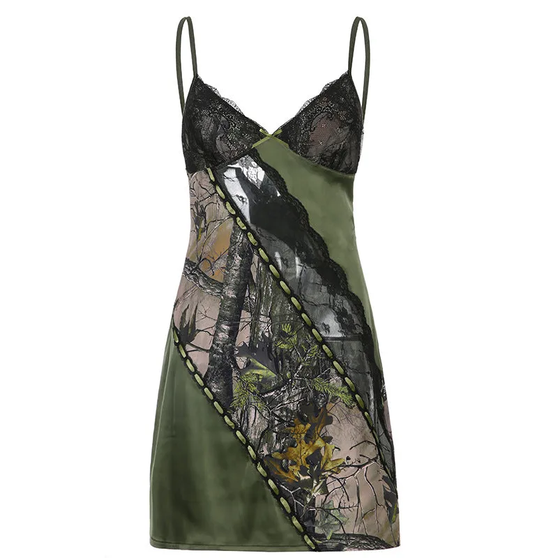 Lace Bow V neck Strap Dress Retro
