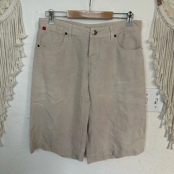 Level 99 Beige Tan Linen Culottes shorts Textured Shorts size 30