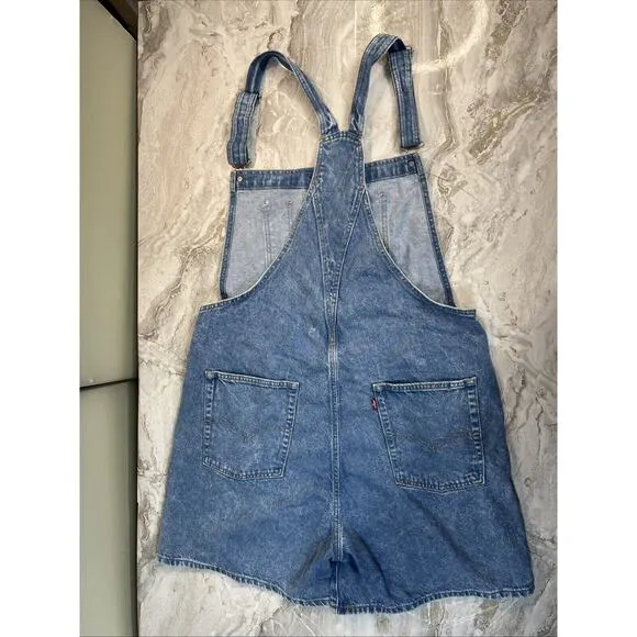 LEVI Women’s Two Horse Brand Bib Overalls Size XL Jean Shorts Retro Hipster