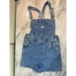 LEVI Women’s Two Horse Brand Bib Overalls Size XL Jean Shorts Retro Hipster