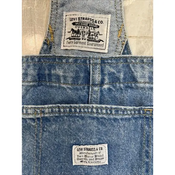 LEVI Women’s Two Horse Brand Bib Overalls Size XL Jean Shorts Retro Hipster