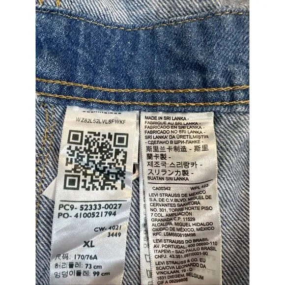 LEVI Women’s Two Horse Brand Bib Overalls Size XL Jean Shorts Retro Hipster