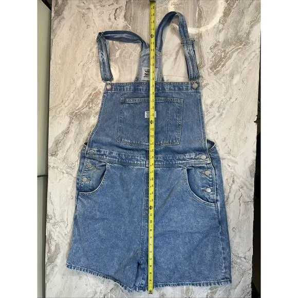 LEVI Women’s Two Horse Brand Bib Overalls Size XL Jean Shorts Retro Hipster