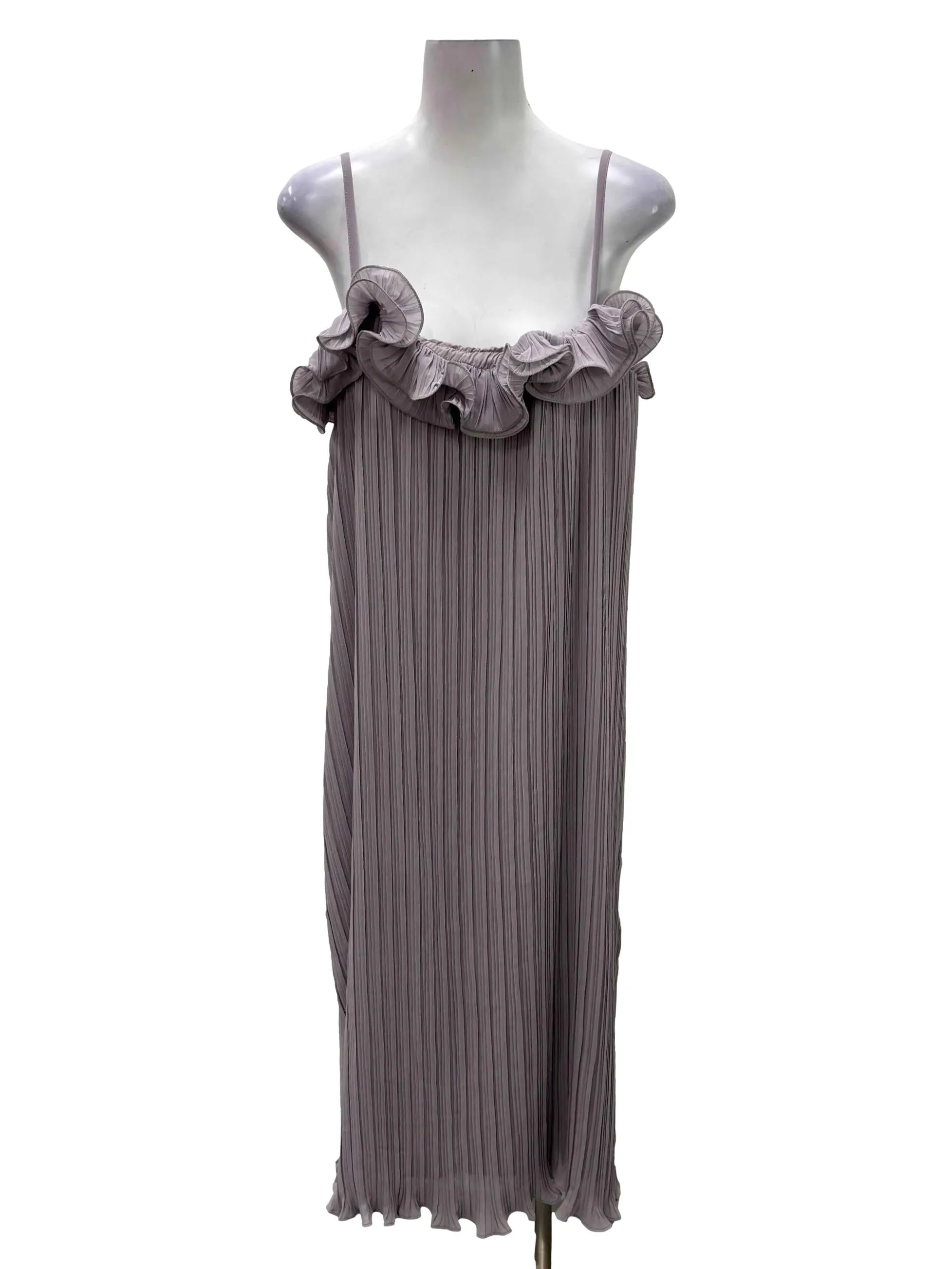 Lilac Pleated Ruffle Trim Cami Dress