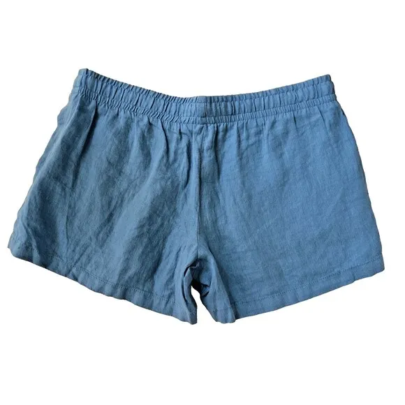 Lilly Pulitzer Size Medium Blue Linen Baybreeze Pull On Shorts Drawstring Waist