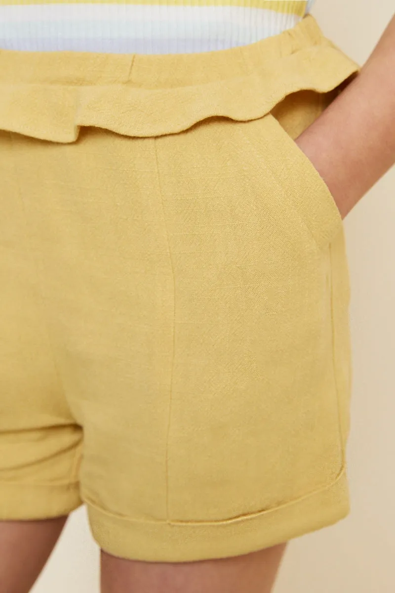 Linen Ruffle Trouser Shorts