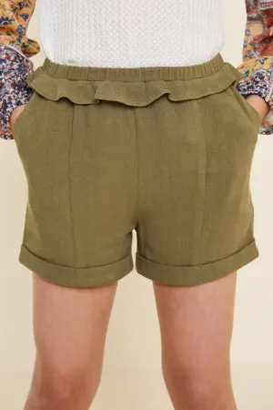 Linen Ruffle Trouser Shorts