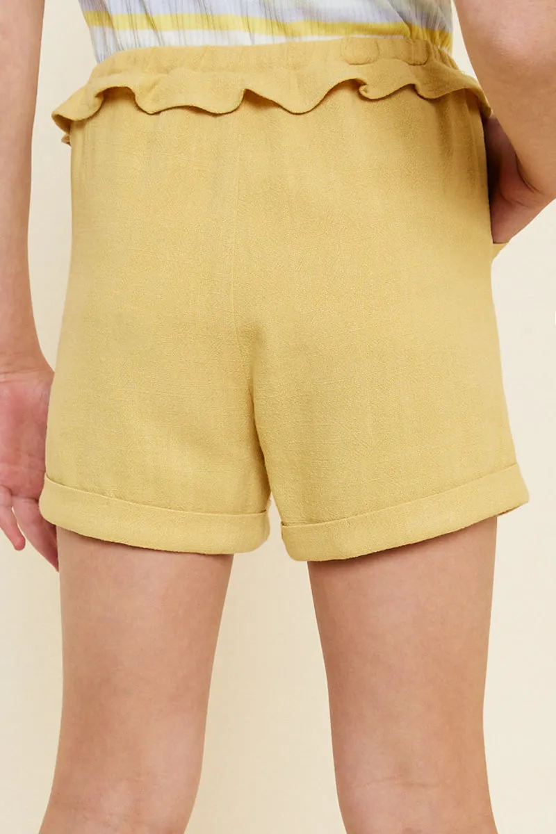 Linen Ruffle Trouser Shorts