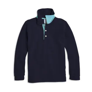 Long Sleeve Contrast Trim Pique Polo -- Navy w/ Aqua