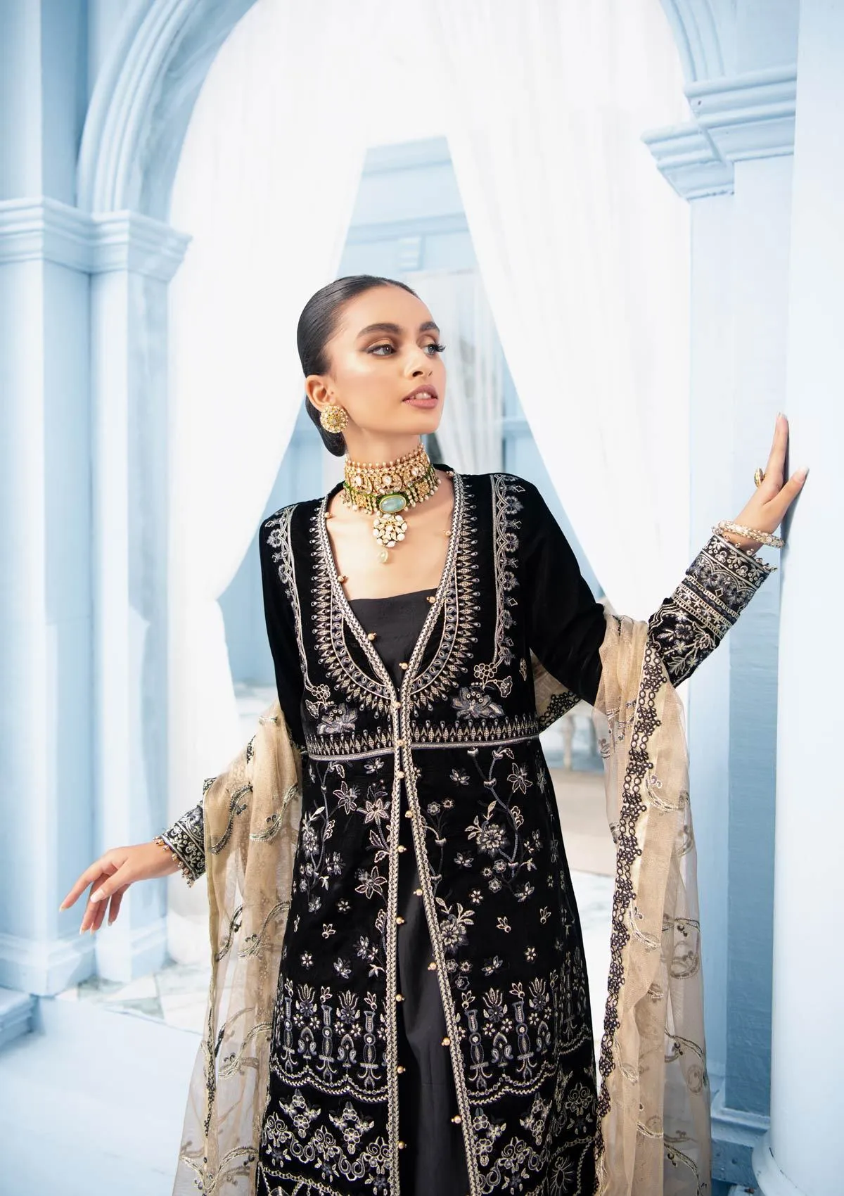 Magnificent Gown Dress Pakistani in Black Color #PF271