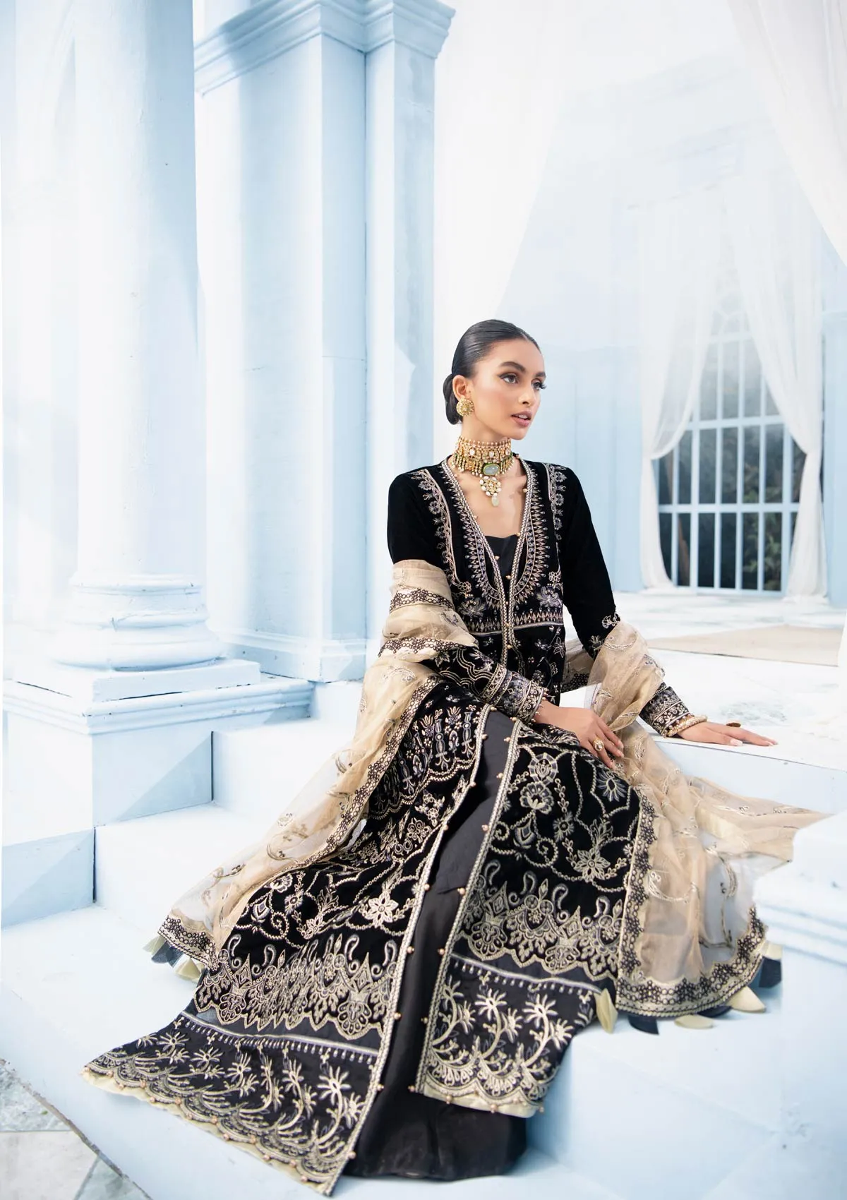 Magnificent Gown Dress Pakistani in Black Color #PF271