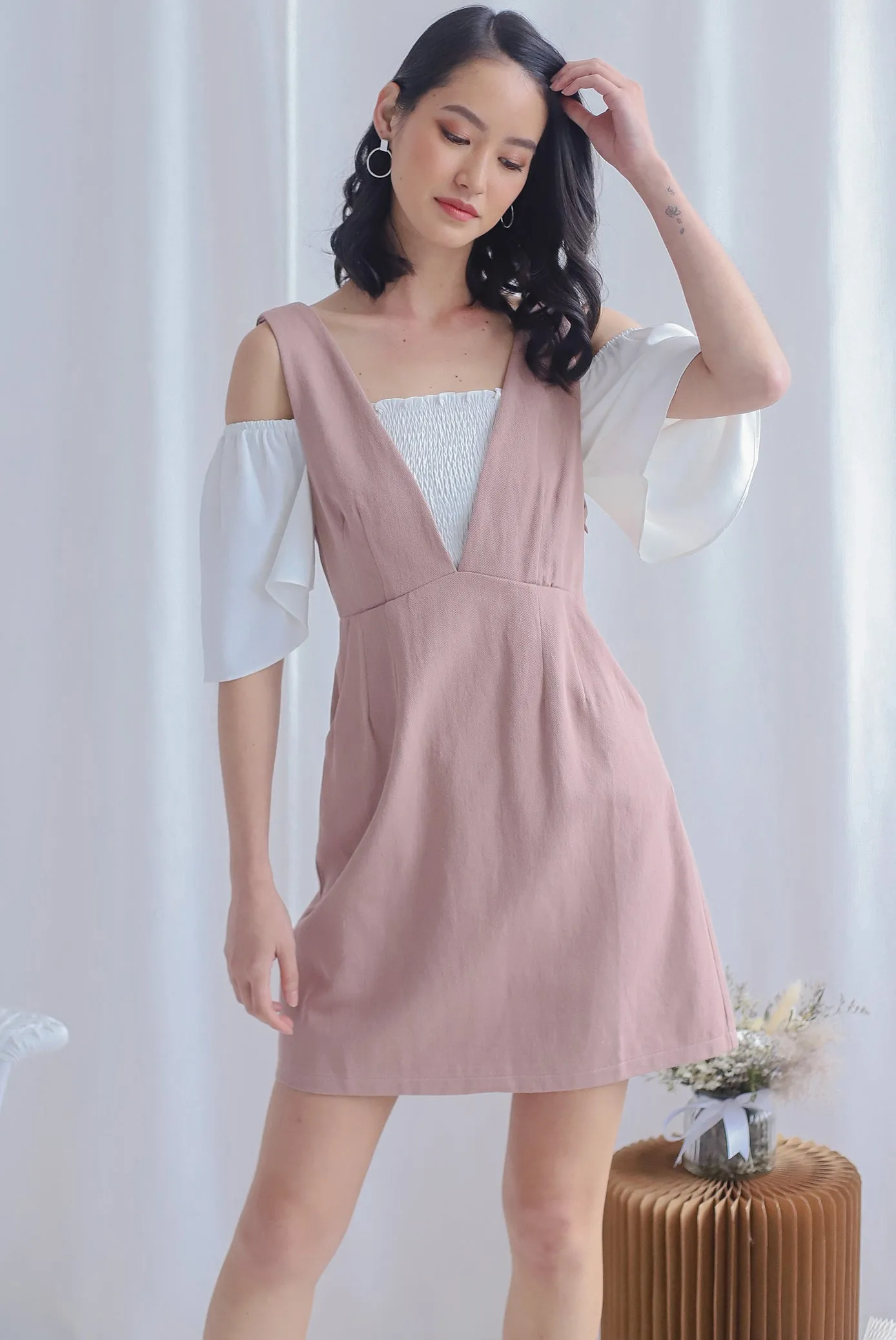 Manya V Pinafore Dress In Blush