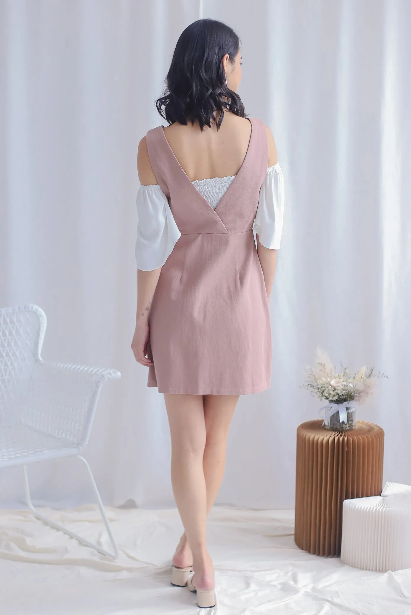 Manya V Pinafore Dress In Blush