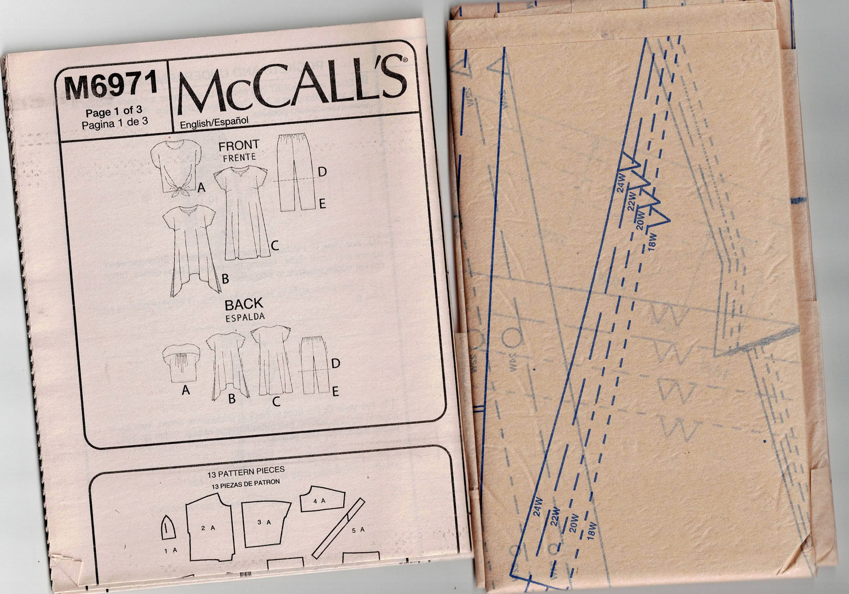 McCall's 6971 Womens EASY Plus Size Pullover Top Tunic Dress Shorts & Pants Sewing Pattern Sizes 18 - 24 or 26 - 32 UNCUT Factory Folded