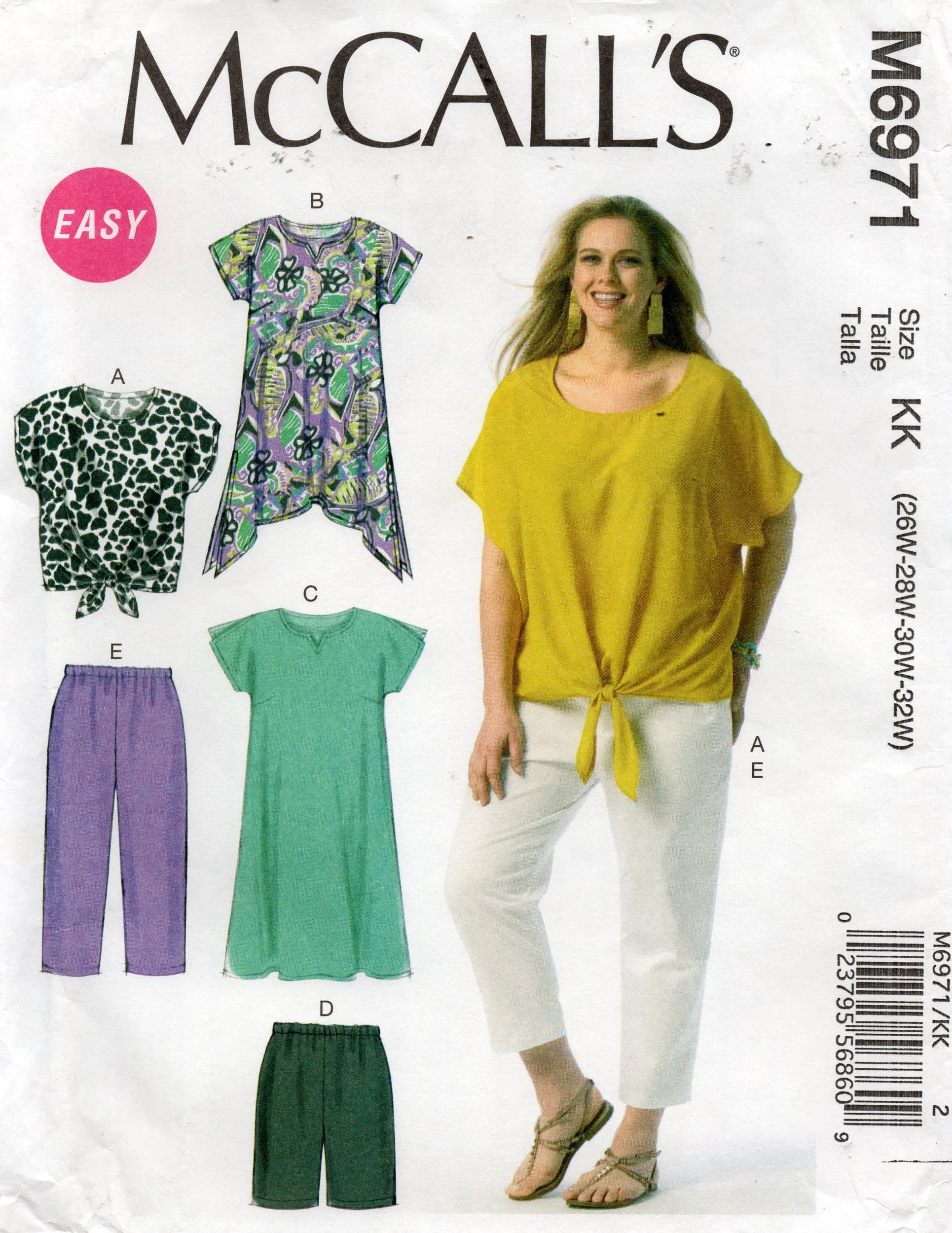 McCall's 6971 Womens EASY Plus Size Pullover Top Tunic Dress Shorts & Pants Sewing Pattern Sizes 18 - 24 or 26 - 32 UNCUT Factory Folded
