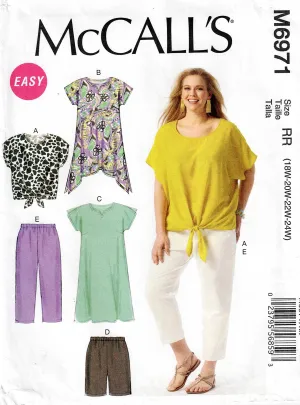 McCall's 6971 Womens EASY Plus Size Pullover Top Tunic Dress Shorts & Pants Sewing Pattern Sizes 18 - 24 or 26 - 32 UNCUT Factory Folded