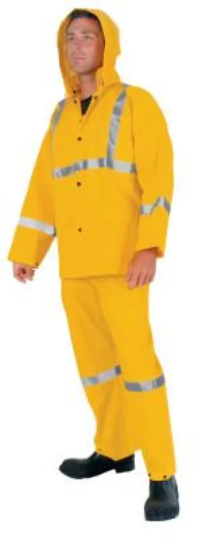 MCR Safety Three-Piece Rain Suit, Jacket/Hood/Overalls, 0.35 mm PVC/Poly, Yellow, 4X-Large, 2403RX4