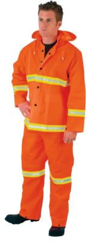 MCR Safety Three-Piece Rain Suit, Jacket/Hood/Overalls, 35 mm PVC/Poly, Orange, 4X-Large, 2013RX4