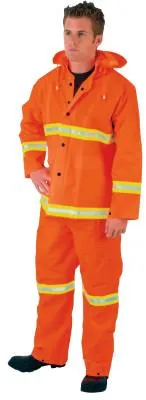 MCR Safety Three-Piece Rain Suit, Jacket/Hood/Overalls, 35 mm PVC/Poly, Orange, 4X-Large, 2013RX4
