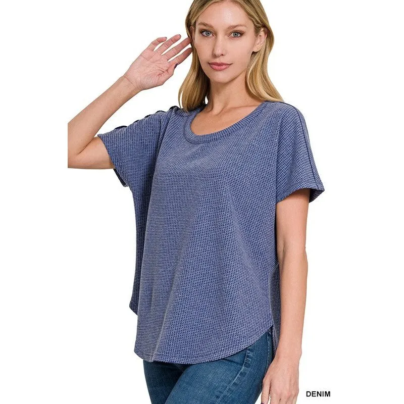 MELANGE BABY WAFFLE SHORT SLEEVE TOP