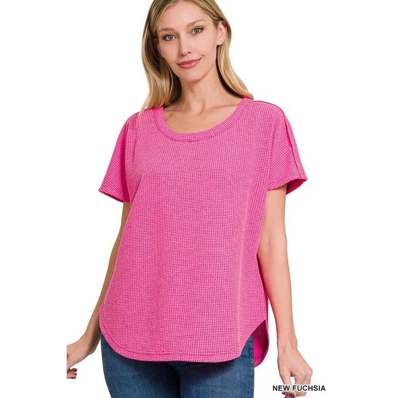 MELANGE BABY WAFFLE SHORT SLEEVE TOP