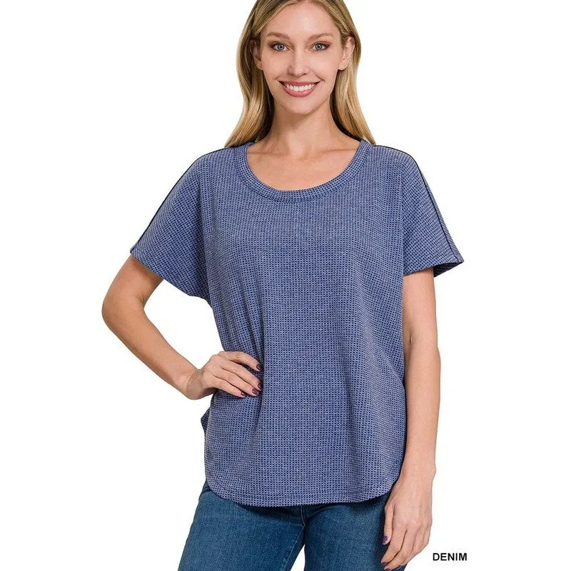 MELANGE BABY WAFFLE SHORT SLEEVE TOP