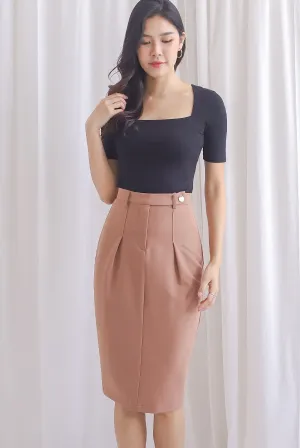 Mia Button Pencil Skirt In Mocha
