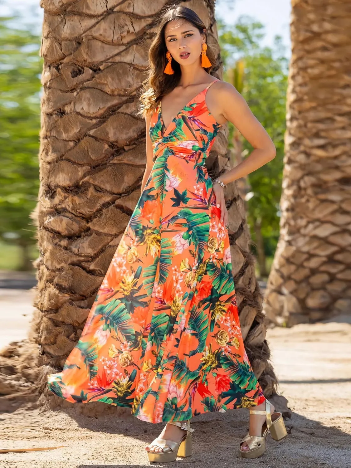 Miranda Twisted Printed V-Neck Cami Dress - Online Exclusive