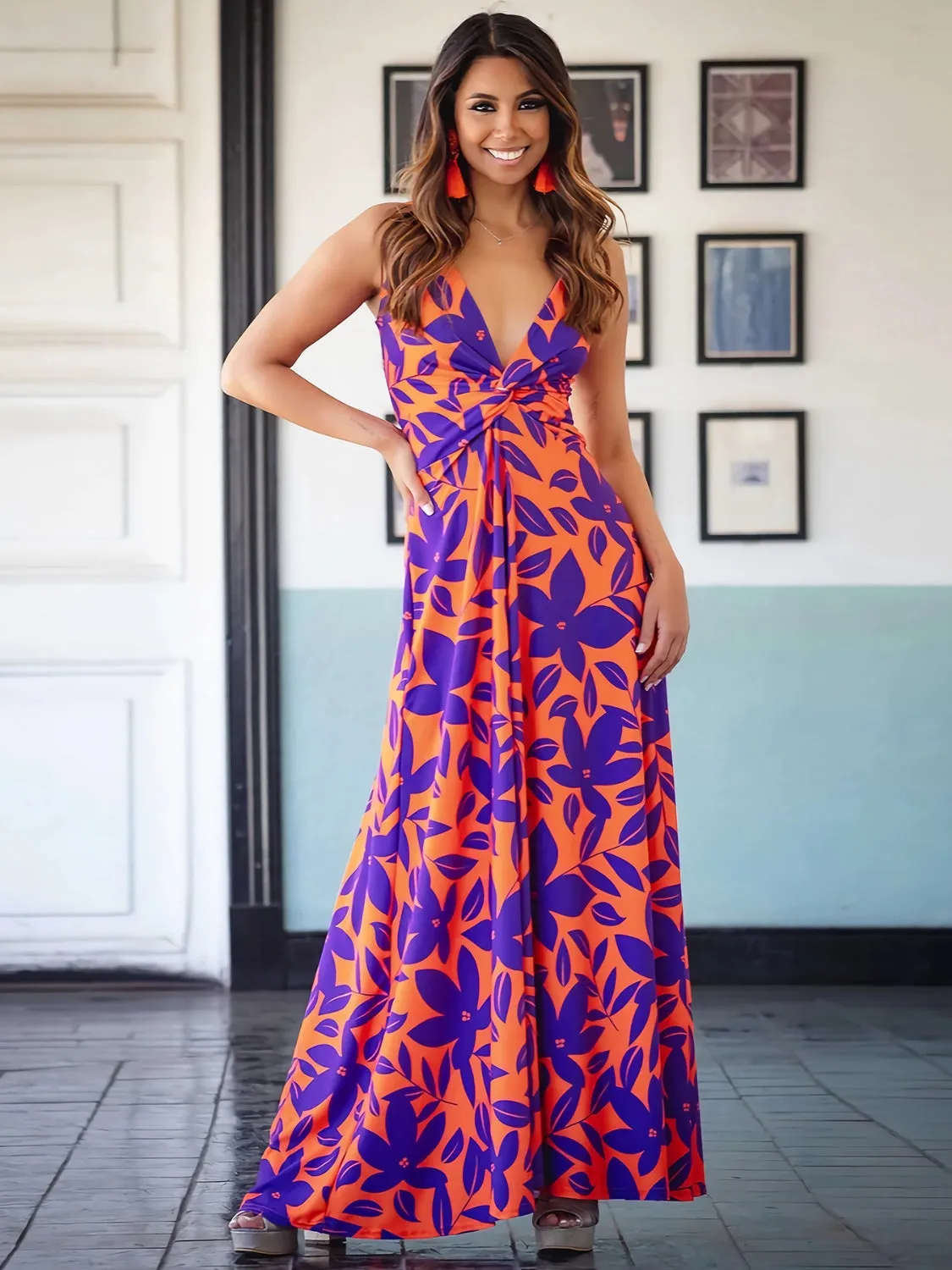 Miranda Twisted Printed V-Neck Cami Dress - Online Exclusive