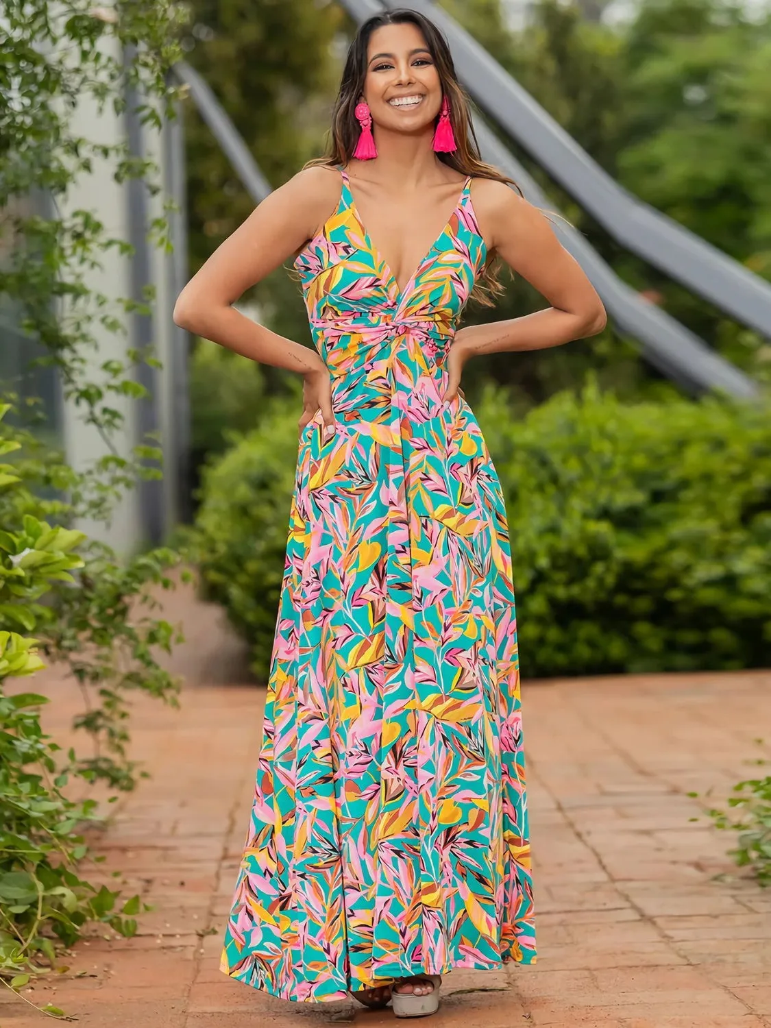 Miranda Twisted Printed V-Neck Cami Dress - Online Exclusive