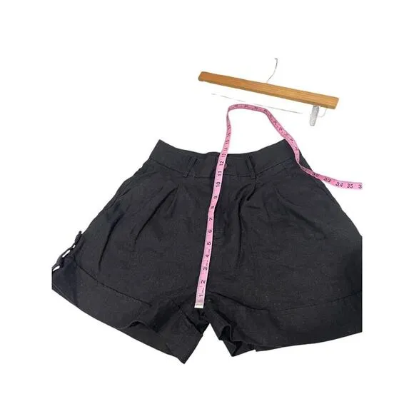 Monoloq Clothing Black High Rise Pleated Linen Feel Minimalist Shorts 38/M